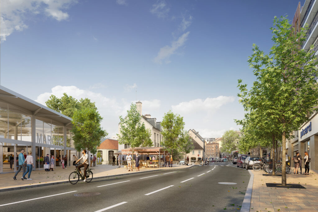 Perspective de la future halle de marché et ses abords