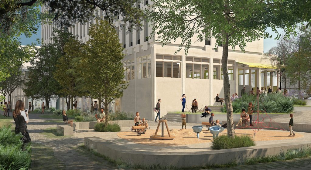 L’aire de jeux pour enfants du Square Odic, après (perspective)